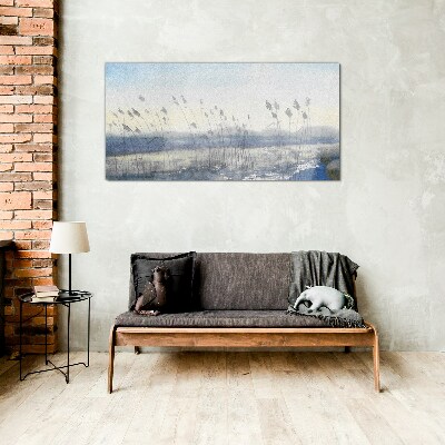 Glas bild Eine friedliche Landschaft mit Gräsern