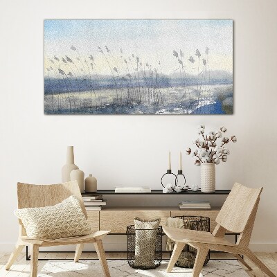 Glas bild Eine friedliche Landschaft mit Gräsern