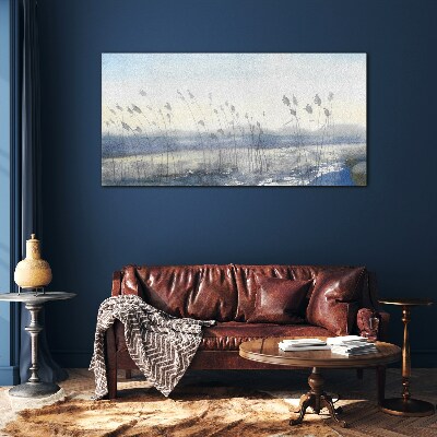 Glas bild Eine friedliche Landschaft mit Gräsern