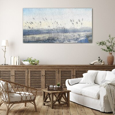 Glas bild Eine friedliche Landschaft mit Gräsern