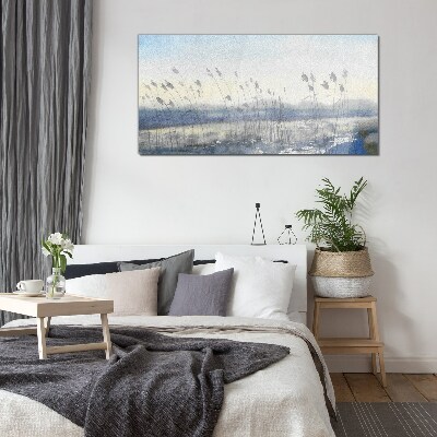 Glas bild Eine friedliche Landschaft mit Gräsern
