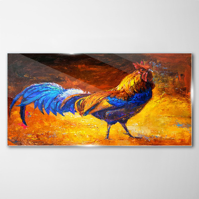 Glasbild Bunter Hahn vor dem Hintergrund des Feuers