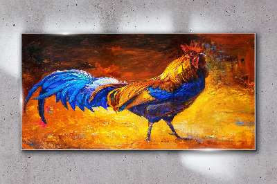 Glasbild Bunter Hahn vor dem Hintergrund des Feuers
