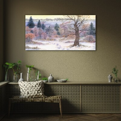 Glasbild Winterlandschaft mit einsamem Baum