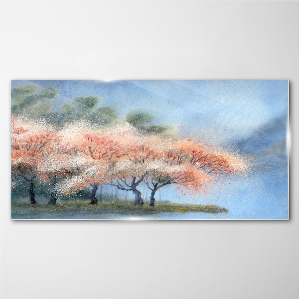 Glasbild Frühlingsbäume in Pastellfarben