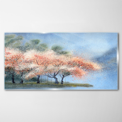 Glasbild Frühlingsbäume in Pastellfarben
