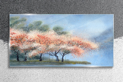 Glasbild Frühlingsbäume in Pastellfarben
