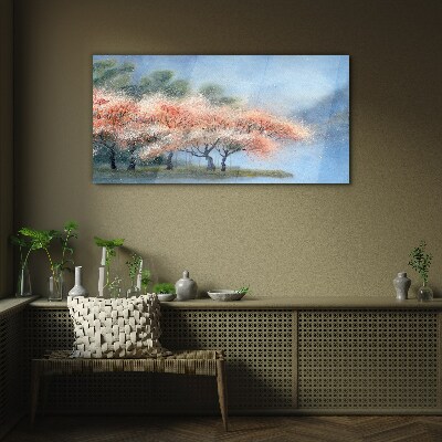 Glasbild Frühlingsbäume in Pastellfarben