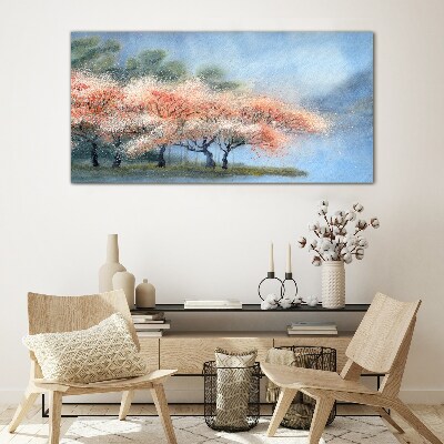 Glasbild Frühlingsbäume in Pastellfarben
