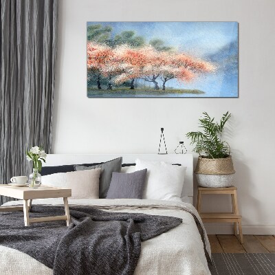 Glasbild Frühlingsbäume in Pastellfarben
