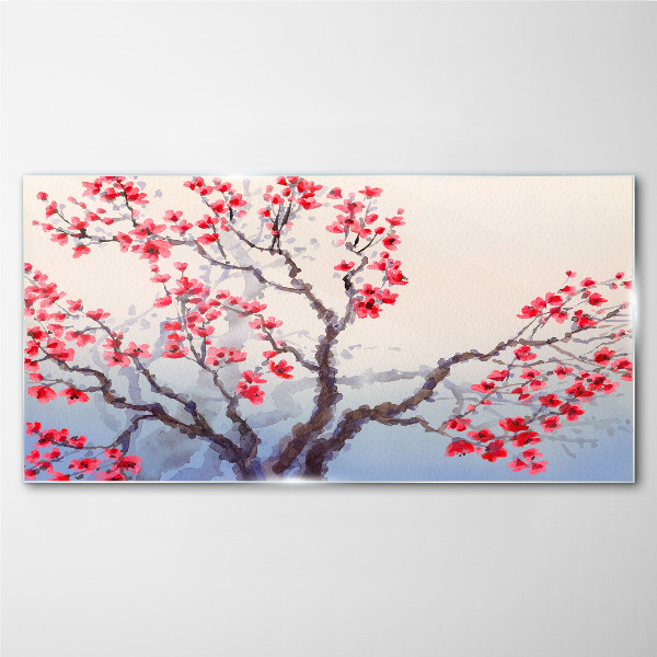 Glasbild Blumenlandschaft eines Frühlingsbaums