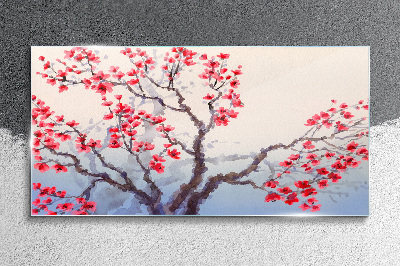Glasbild Blumenlandschaft eines Frühlingsbaums