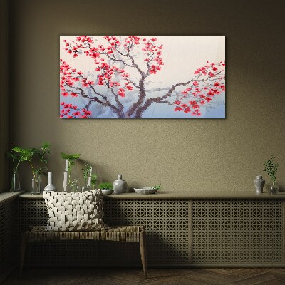 Glasbild Blumenlandschaft eines Frühlingsbaums