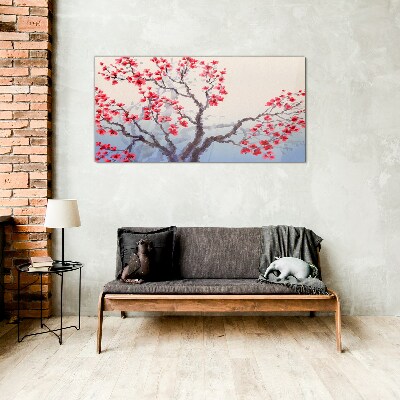 Glasbild Blumenlandschaft eines Frühlingsbaums
