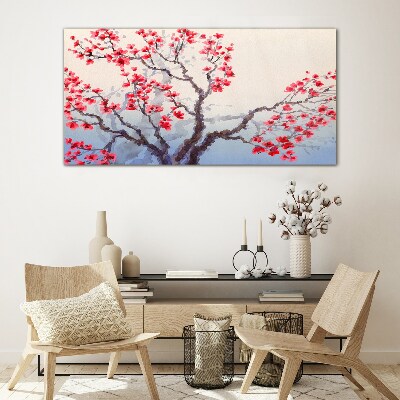 Glasbild Blumenlandschaft eines Frühlingsbaums