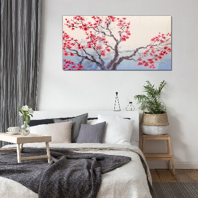 Glasbild Blumenlandschaft eines Frühlingsbaums