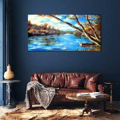 Glasbild Eine friedliche Landschaft am Fluss