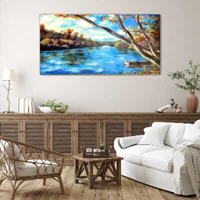 Glasbild Eine friedliche Landschaft am Fluss