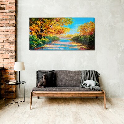Bild auf glas Goldener Herbst am Fluss