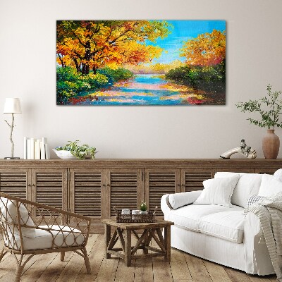 Bild auf glas Goldener Herbst am Fluss