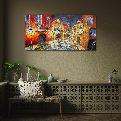 Glasbild Nachtstraße in Farben