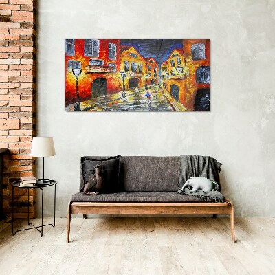 Glasbild Nachtstraße in Farben