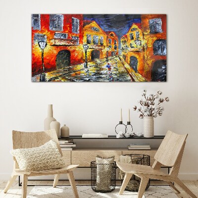 Glasbild Nachtstraße in Farben