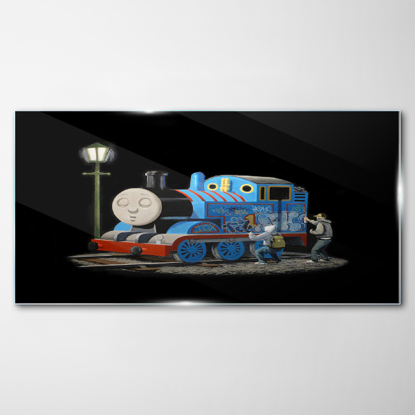 Bild auf glas drucken Schwarze Banksy-Lokomotive