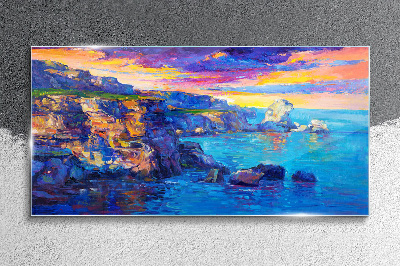 Glasbild Malerischer Sonnenuntergang über der Küste