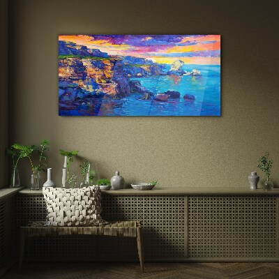 Glasbild Malerischer Sonnenuntergang über der Küste
