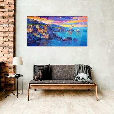 Glasbild Malerischer Sonnenuntergang über der Küste