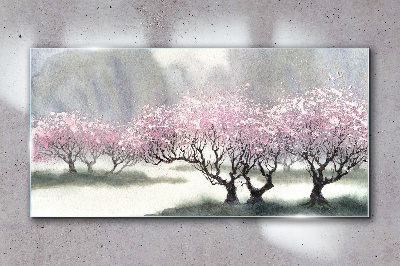 Glasbild Winterschneebäume Blumen