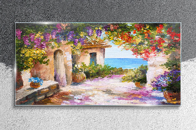 Glasbild Die Blumenallee eines Küstendorfes