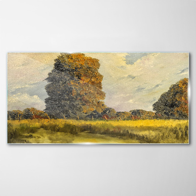 Bild auf glas Goldene Bäume in einer Sommerlandschaft
