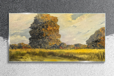Bild auf glas Goldene Bäume in einer Sommerlandschaft