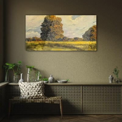 Bild auf glas Goldene Bäume in einer Sommerlandschaft