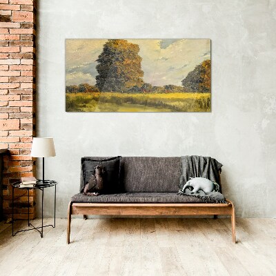 Bild auf glas Goldene Bäume in einer Sommerlandschaft