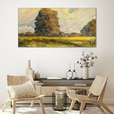 Bild auf glas Goldene Bäume in einer Sommerlandschaft