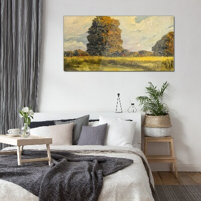Bild auf glas Goldene Bäume in einer Sommerlandschaft
