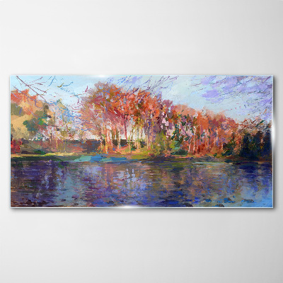 Foto auf glas Herbstpanorama über den Fluss