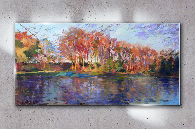 Foto auf glas Herbstpanorama über den Fluss