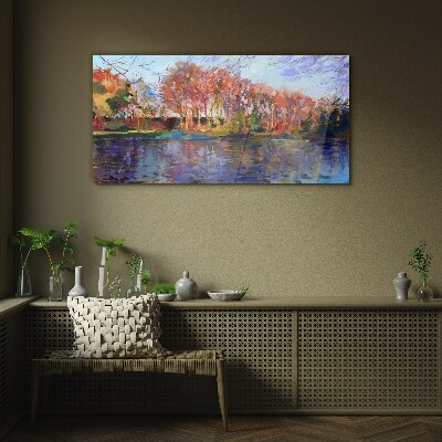 Foto auf glas Herbstpanorama über den Fluss