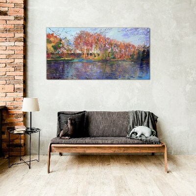 Foto auf glas Herbstpanorama über den Fluss