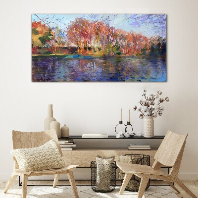 Foto auf glas Herbstpanorama über den Fluss