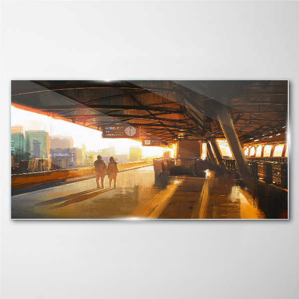 Glasbild Goldene Stunden am Bahnhof