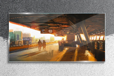 Glasbild Goldene Stunden am Bahnhof