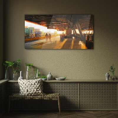 Glasbild Goldene Stunden am Bahnhof