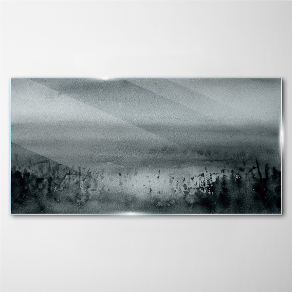 Glasbild Grau-felsige Nebellandschaft