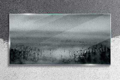 Glasbild Grau-felsige Nebellandschaft