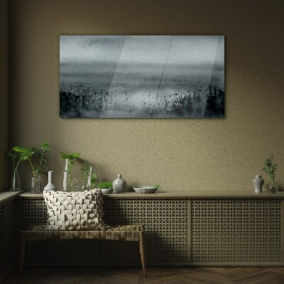 Glasbild Grau-felsige Nebellandschaft